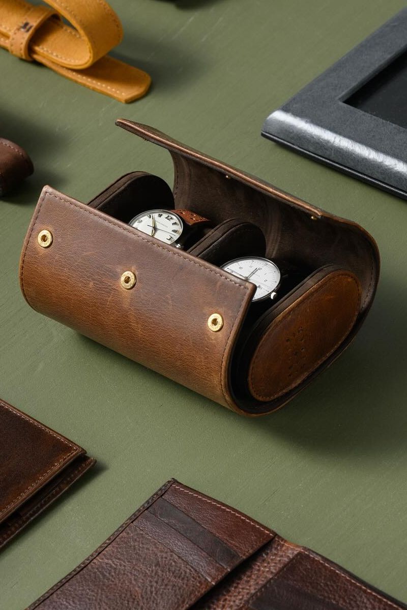 Double Watch Case in Baldwin Oak by Moore & Giles