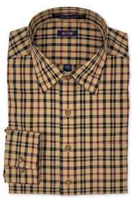 'Nova' Caramel, Ruby, and Ebony Plaid Long Sleeve Beyond Non-Iron® Cotton Sport Shirt by Batton