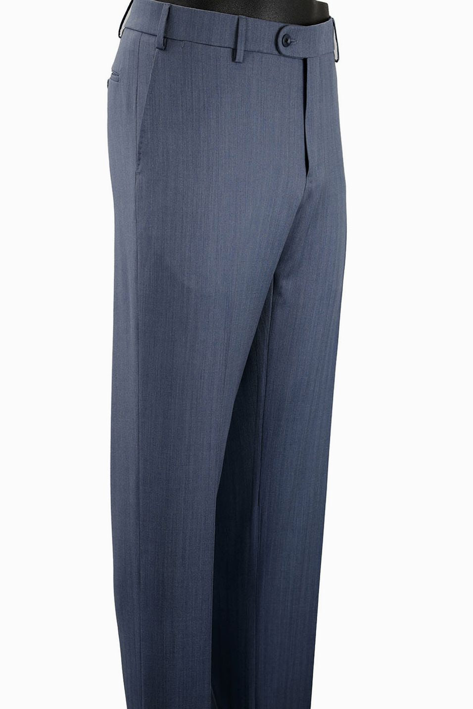 Super 130s Italian Solaro Herringbone Wool Flat Front Trouser in Navy (Houston Modern Fit) by 6 East by Ballin
