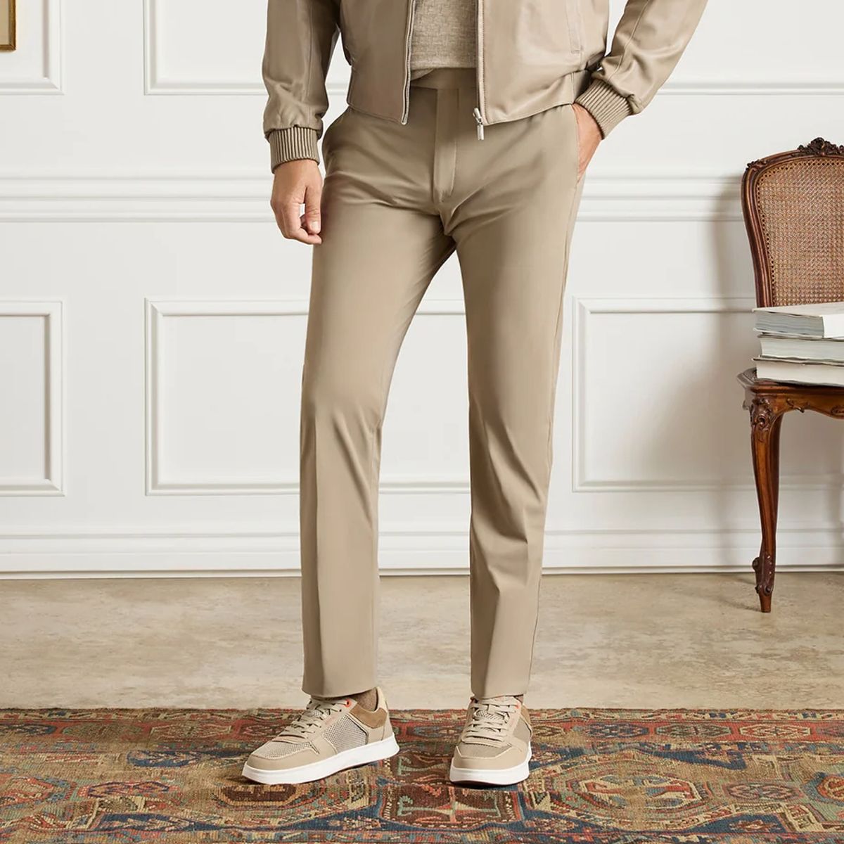 Noah Active Trousers in Tan (Trim Tapered Fit) by Zanella