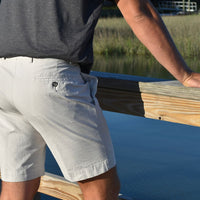 Washed Poplin Shorts in Stone (Sumpter9 Flat Front) by Charleston Khakis