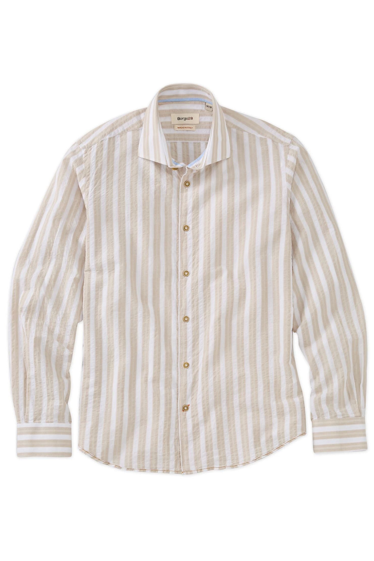 Italian Island Stripe Long Sleeve Sport Shirt in Sand by Borgo28