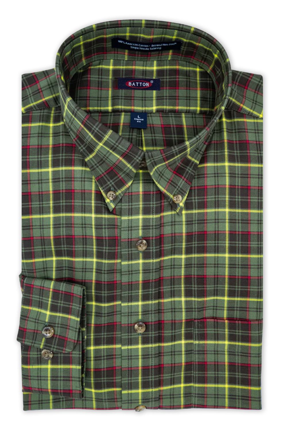 'River' Multi Green Plaid Long Sleeve Beyond Non-Iron® Cotton Sport Shirt by Batton