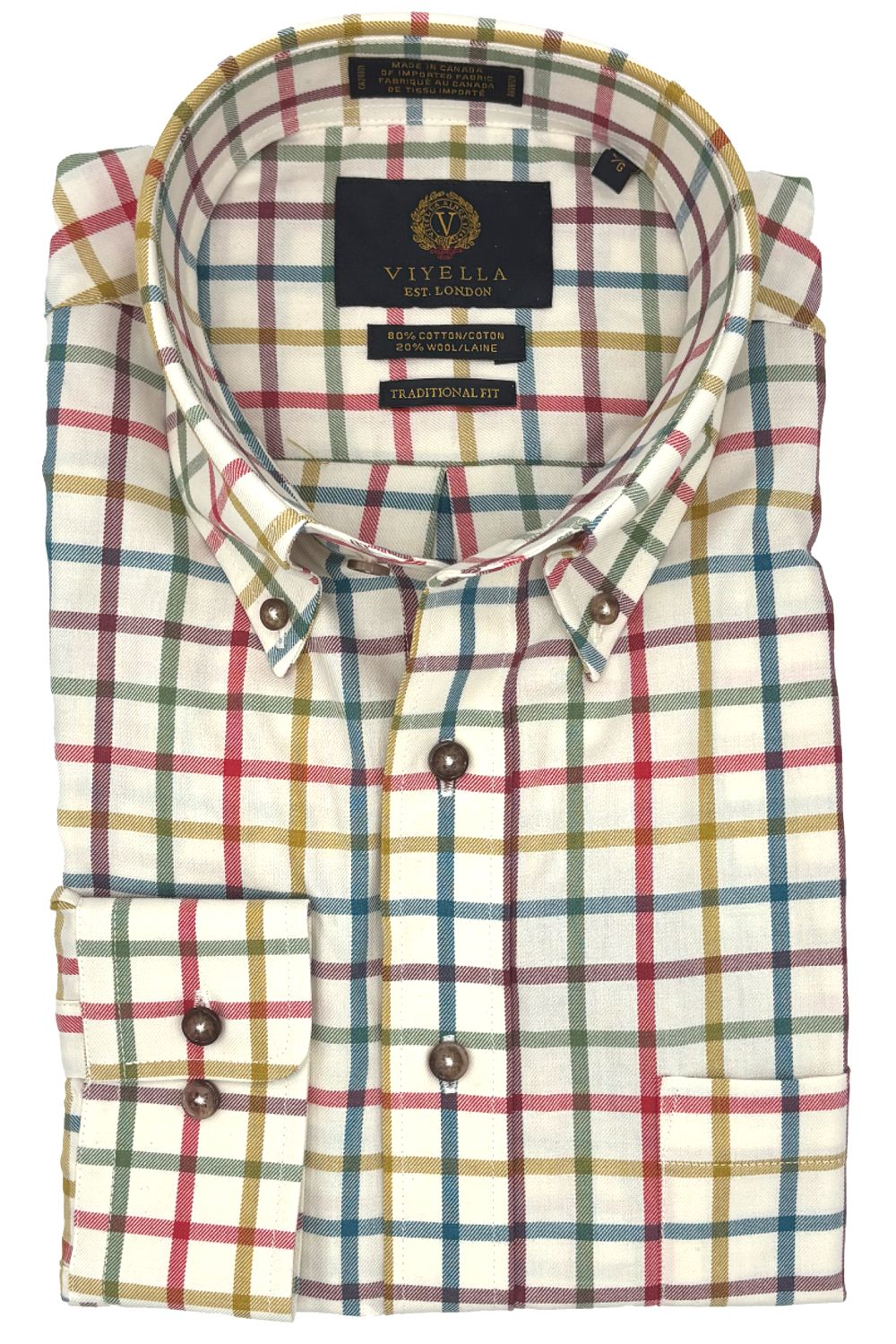 Bright Multi Tattersall Cotton and Wool Blend Button-Down Shirt by Viy