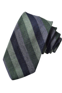 Sage, Navy, and Mint Mélange Stripe Woven Silk, Cotton, and Linen Tie by Dion Neckwear