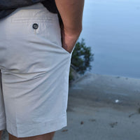 Washed Poplin Shorts in Stone (Sumpter9 Flat Front) by Charleston Khakis