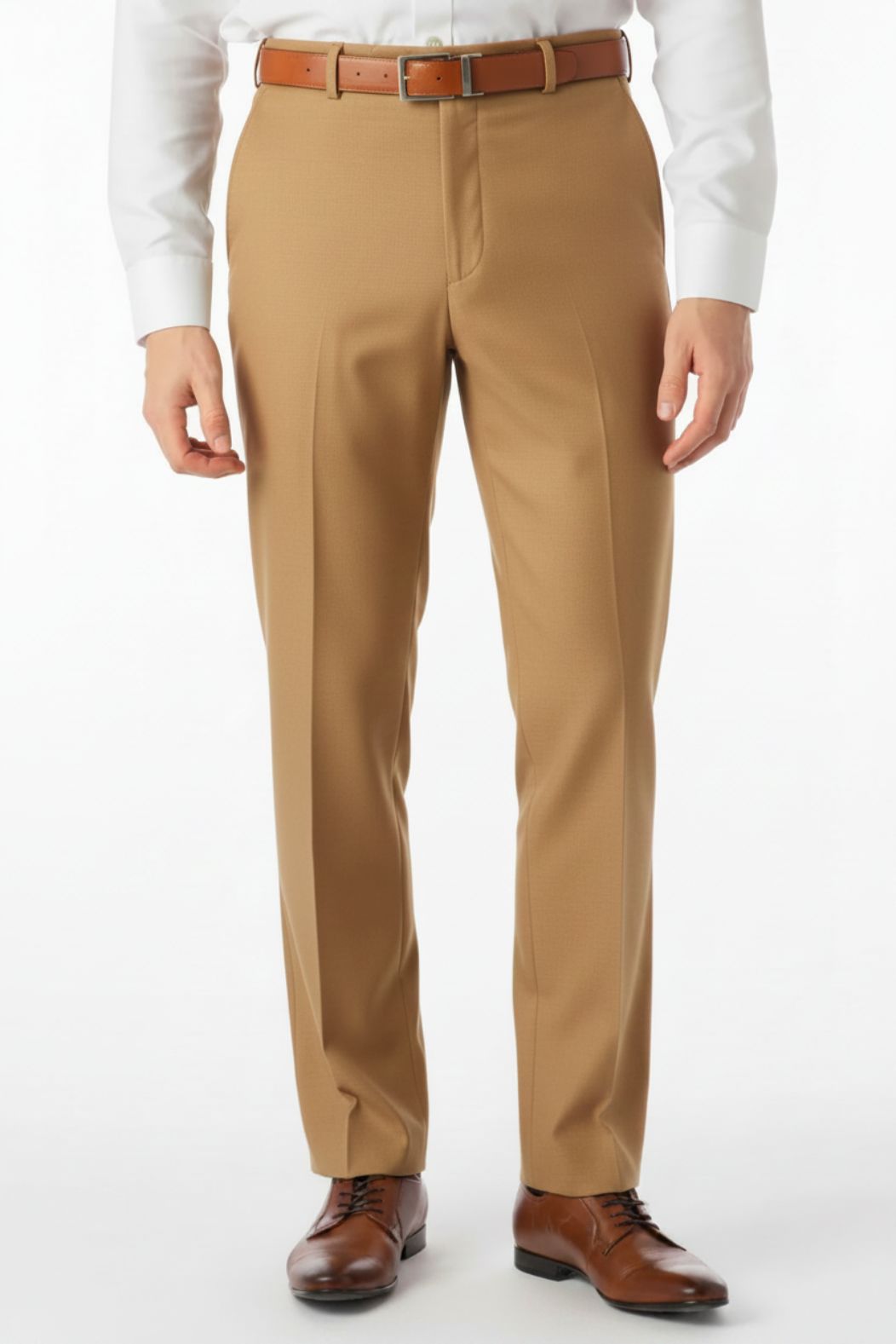 Super 120s Luxury Wool Serge Comfort-EZE Trouser in Camel (Flat Front Models) by Ballin