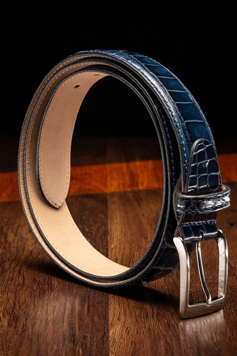 High Shine Alligator Belt in Navy by Zelli Italia