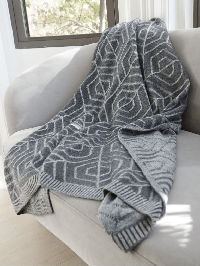 100% Cashmere French Deco Knit Throw (Choice of Colors) by Alashan Cashmere