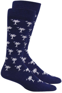 'Palmetto' Palm Tree Patterned Cotton Socks in Insignia Blue by Brown Dog Hosiery