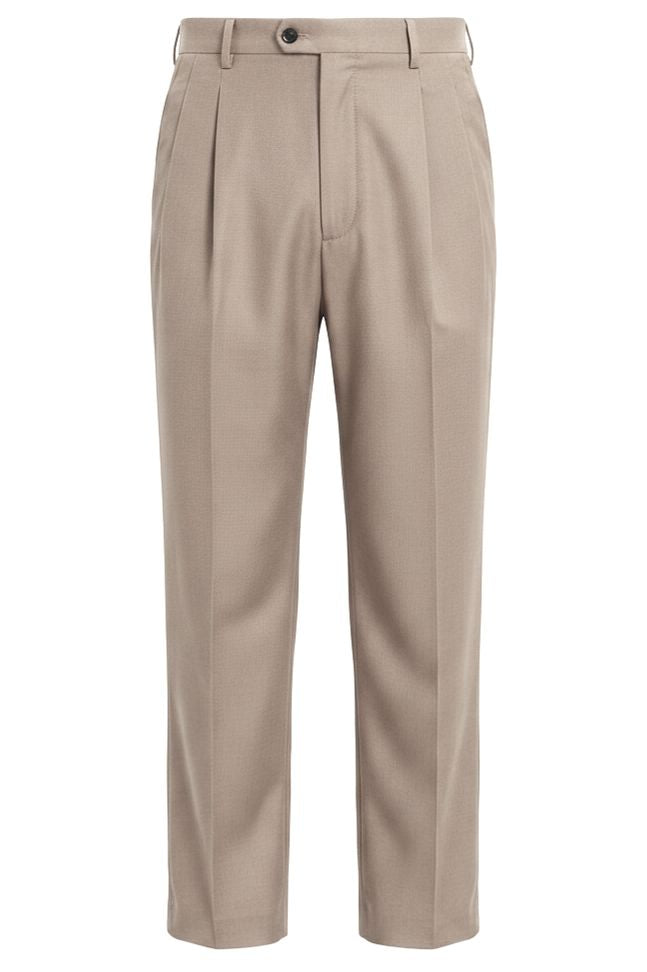 Bennett Double Pleated Super 120s Wool Serge Trouser in Light Beige (Full Fit) by Zanella