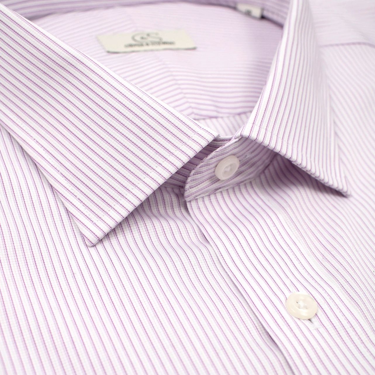 Lavender Textured Stripe Stretch Cotton Wrinkle-Free Dress Shirt with Spread Collar by Cooper & Stewart