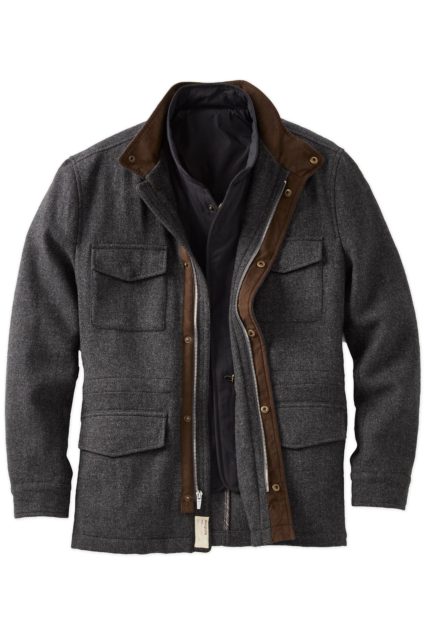 Wool Field Jacket with Detachable Vest in Charcoal by Borgo28