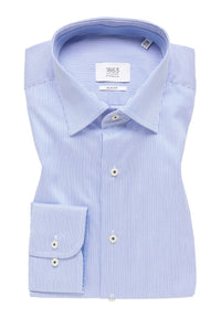 'Luxury Twill' In Royal Blue Micro Striped - Slim Fit - Two Ply Cotton Twill Dress Shirt with Kent Collar by Eterna 1863