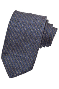 French Blue, Silver, and Black Broken Stripe Woven Silk Jacquard Tie by Dion Neckwear