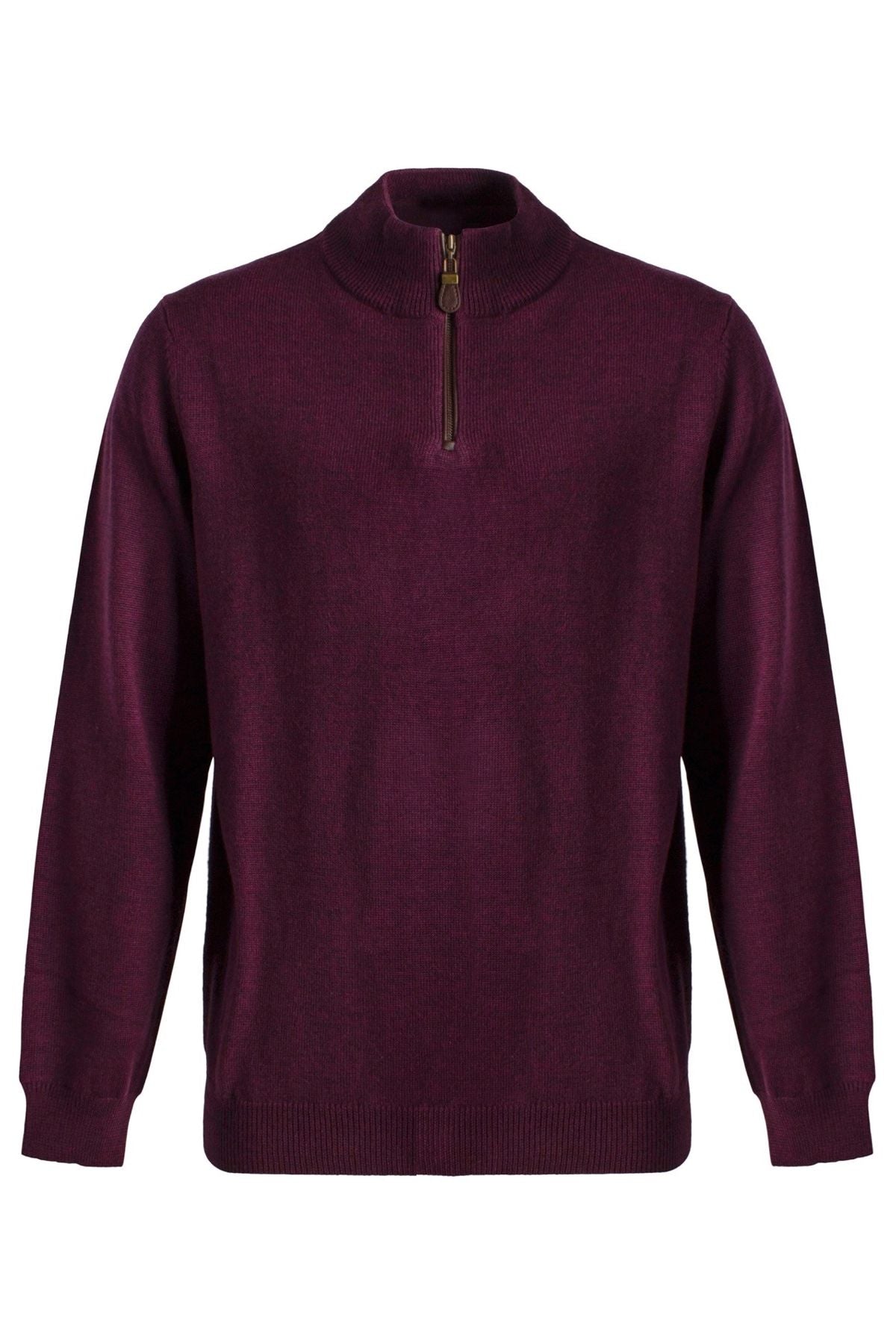 Extra Fine 'Zegna Baruffa' Merino Wool Quarter-Zip Sweater in Mélange Wine by Viyella