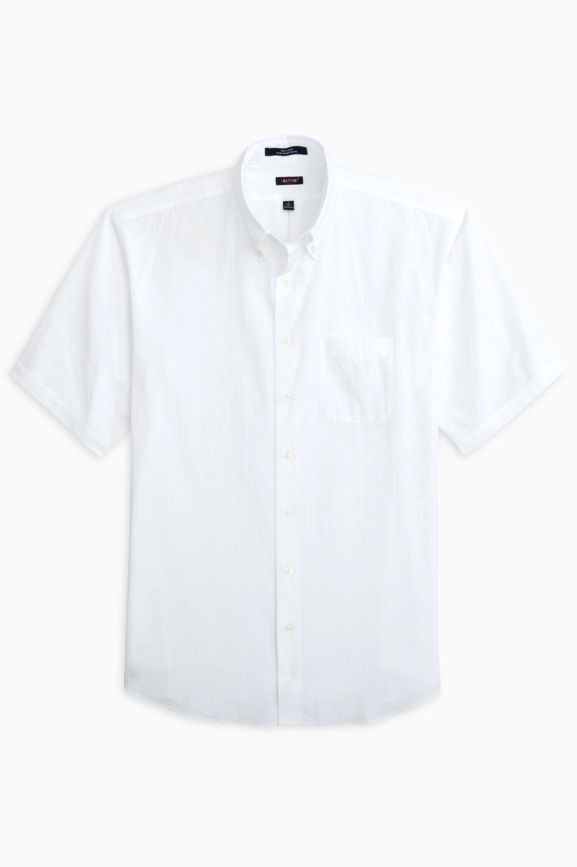 'Ryker' White Cotton Seersucker Short Sleeve Sport Shirt by Batton