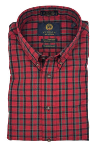 Red, Black, and Green Plaid Cotton and Wool Blend Button-Down Shirt by Viyella