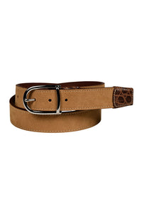 Sueded Calfskin Casual Belt with Crocodile-Embossed Calfskin Tabs in Sunset Tan by Torino Leather