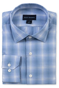 Canclini Fine Poplin Ombre Plaid Long Sleeve Sport Shirt in Blue by Scott Barber