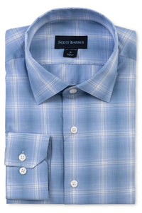 Canclini Fine Poplin Ombre Plaid Long Sleeve Sport Shirt in Blue by Scott Barber