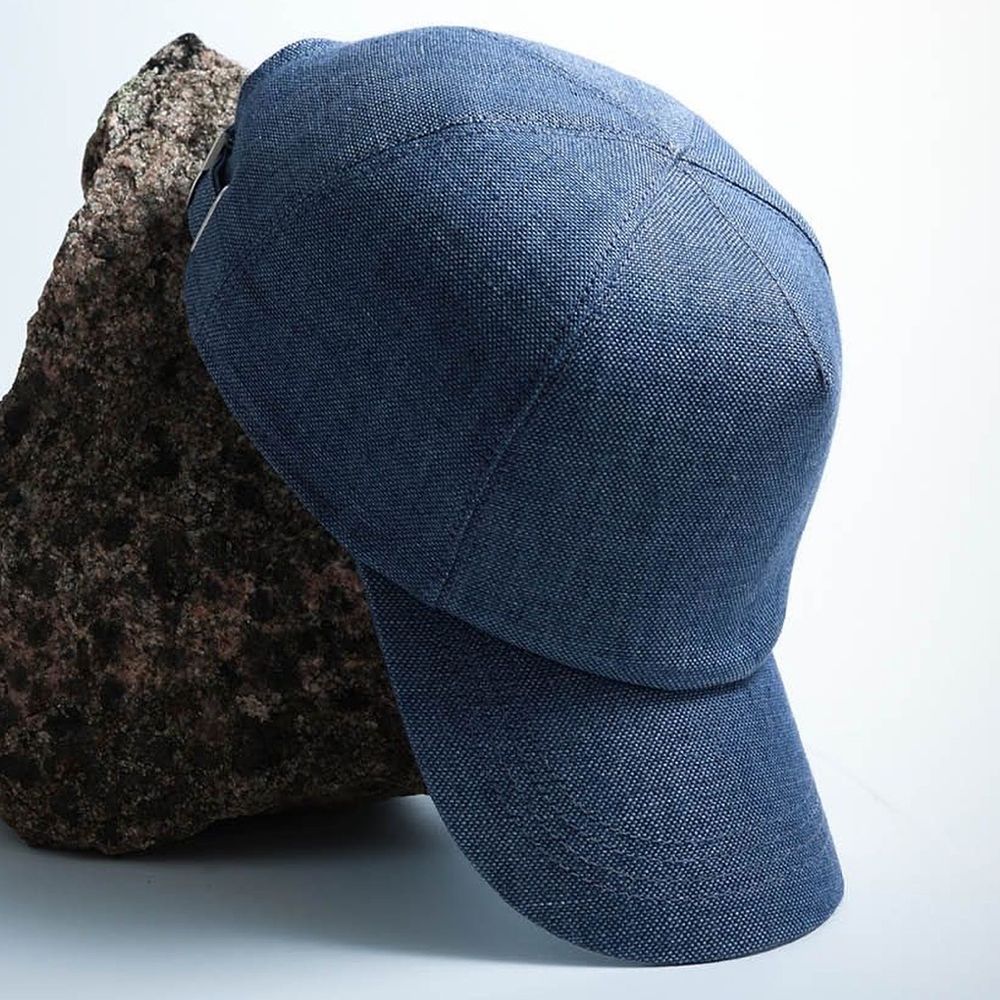 Baseball Contemporary Cap in Denim Blue Hopsack Linen (Size Medium) by Wigens