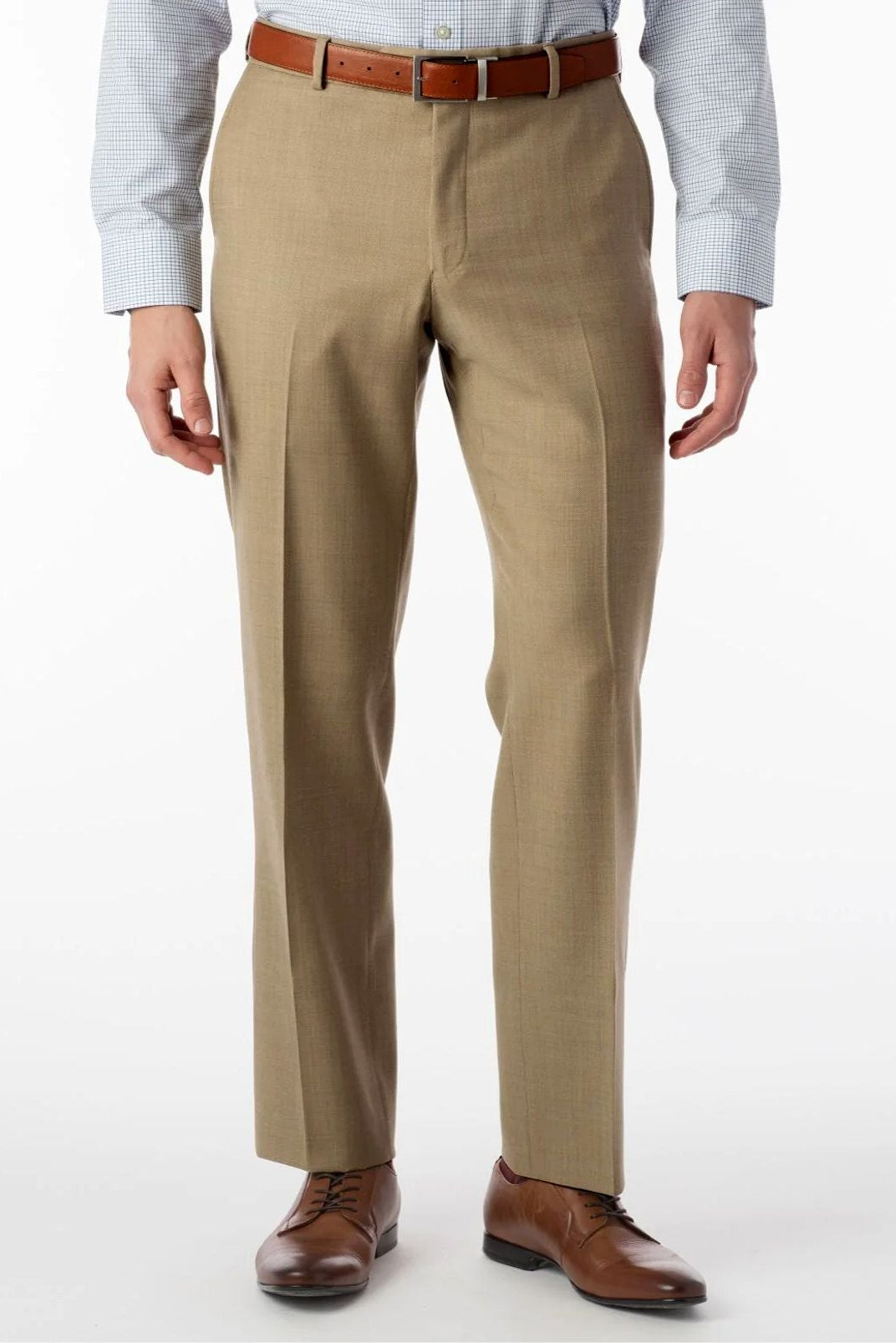 Sharkskin Super 120s Worsted Wool Comfort-EZE Trouser in Camel (Flat Front Models) by Ballin
