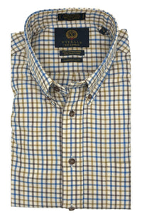 Blue, Olive, and Brown Mini Tattersall Cotton and Wool Blend Button-Down Shirt by Viyella