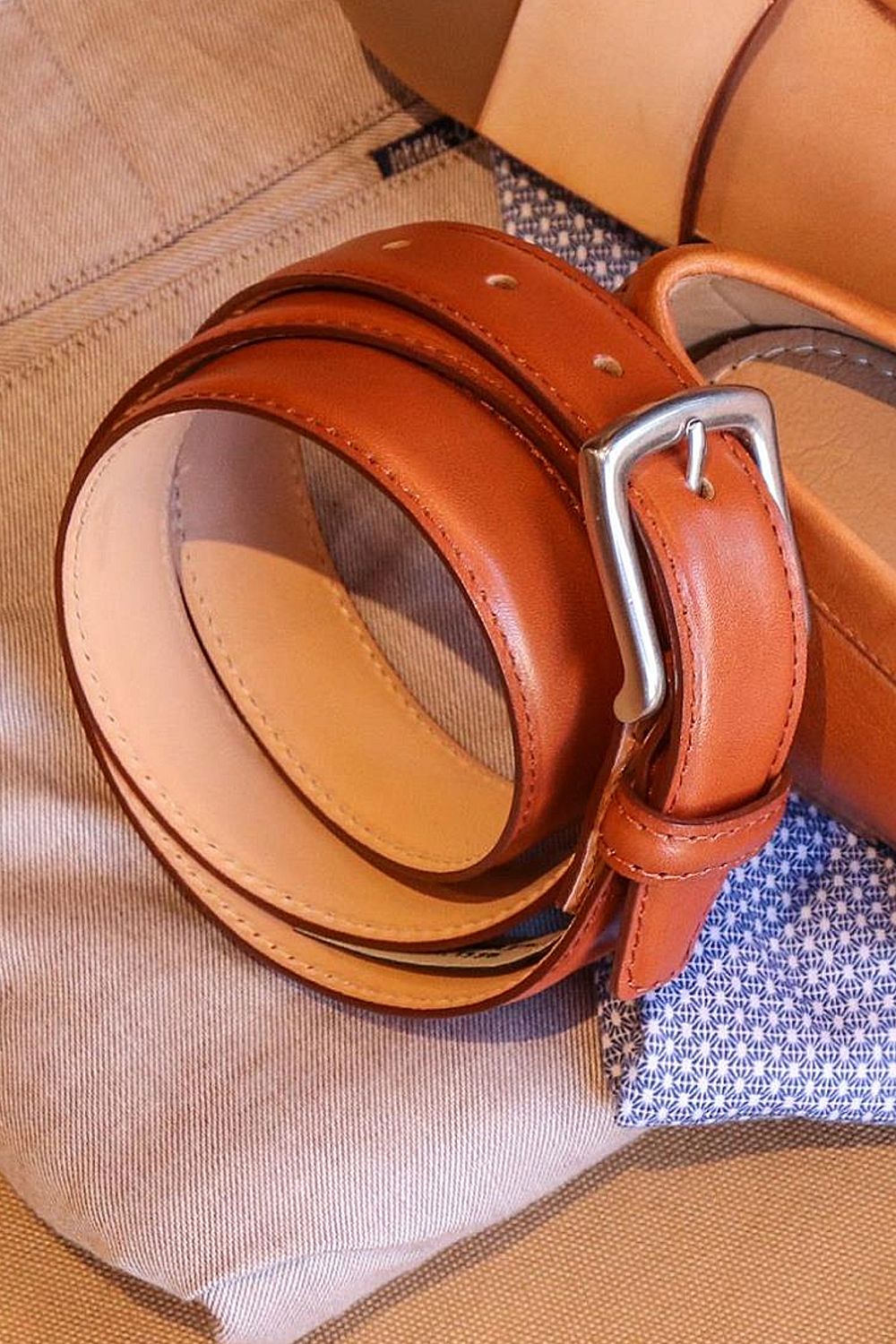 Torrence Calfskin Belt in Tan by T.B. Phelps