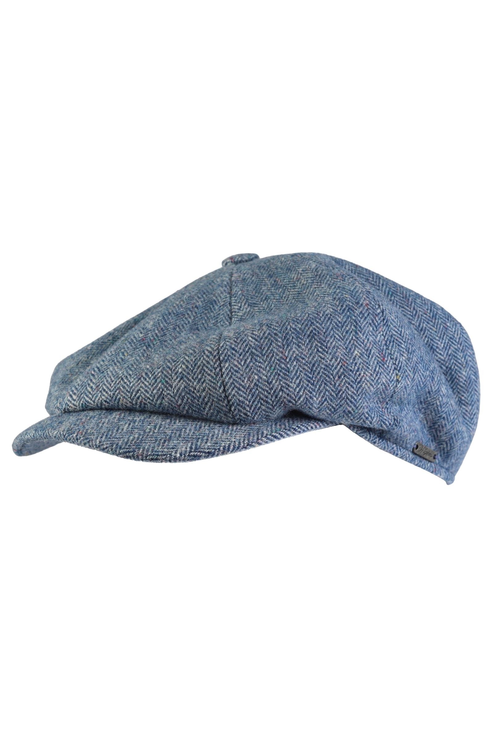 Sapphire Herringbone Newsboy Retro Wool Blend 'Archive Line' Cap in Navy by Wigens