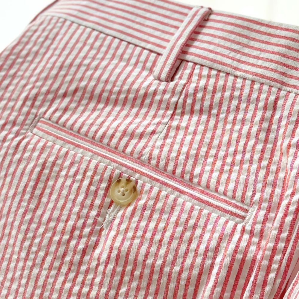 Seersucker Pleated Cotton Short in Red and White (Ascot Double Reverse Pleat) by Berle