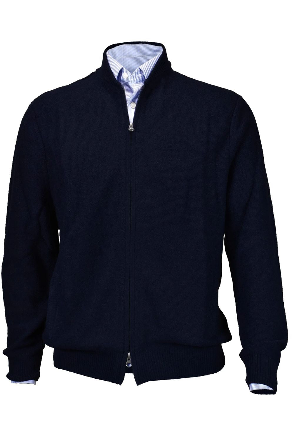 Royal Alpaca Double-Zip Cardigan Bomber Sweater Jacket in Deep Navy by Peru Unlimited