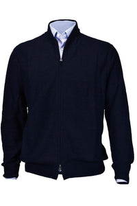 Royal Alpaca Double-Zip Cardigan Bomber Sweater Jacket in Deep Navy by Peru Unlimited