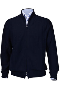 Royal Alpaca Double-Zip Cardigan Bomber Sweater Jacket in Deep Navy by Peru Unlimited