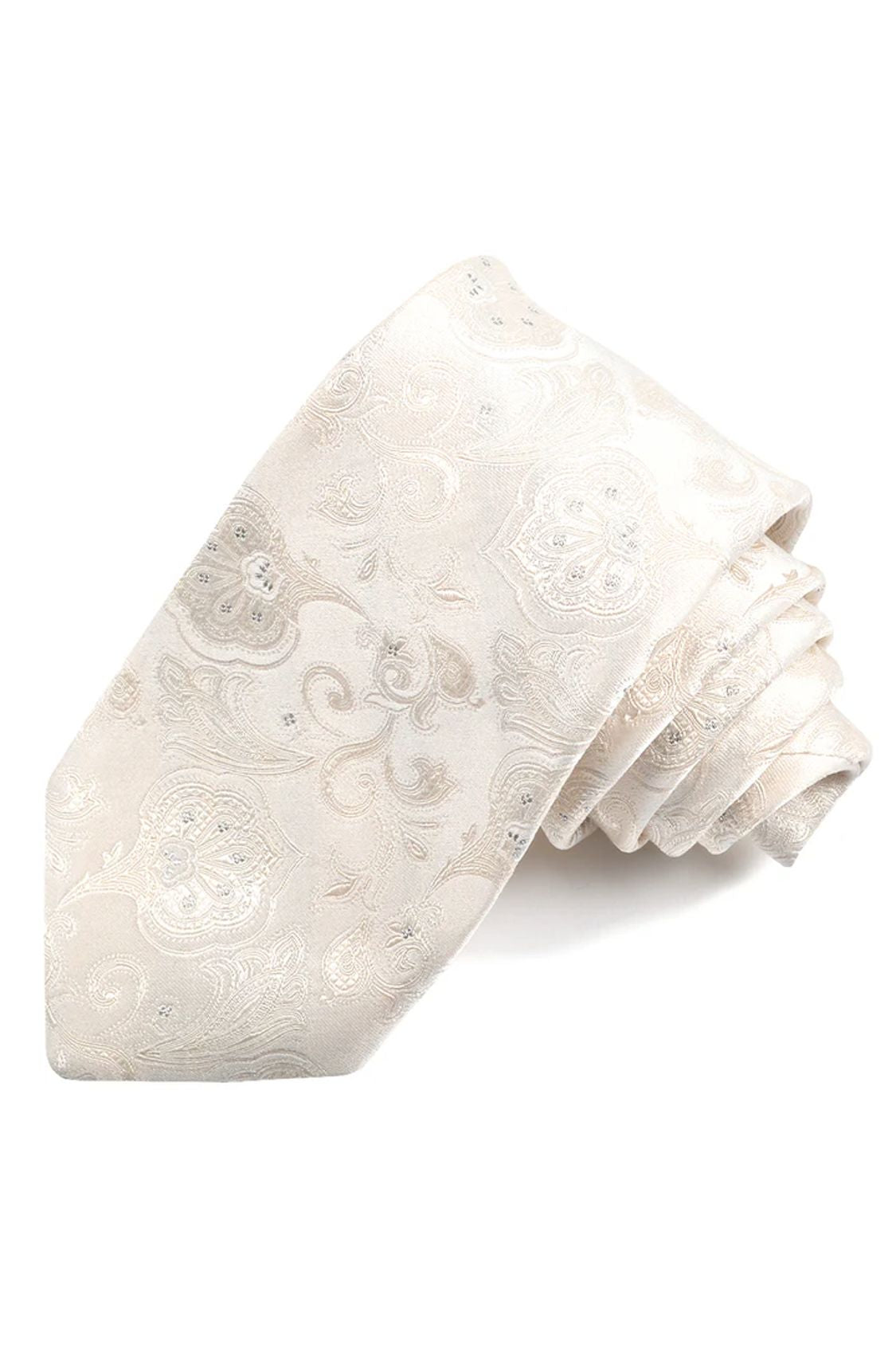 Off White with Metallic Silver Floral Formal Woven Silk Jacquard Tie by Dion Neckwear