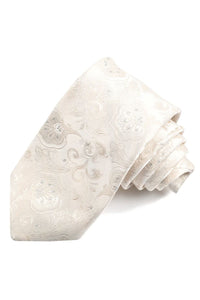 Off White with Metallic Silver Floral Formal Woven Silk Jacquard Tie by Dion Neckwear