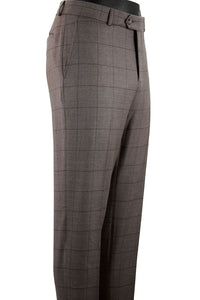 Super 110s Tonal Windowpane Flat Front Wool Trouser in Dark Taupe (Soho Modern Fit) by Ballin
