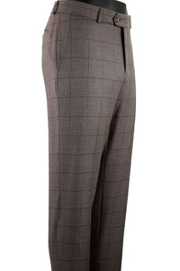 Super 110s Tonal Windowpane Flat Front Wool Trouser in Dark Taupe (Soho Modern Fit) by Ballin