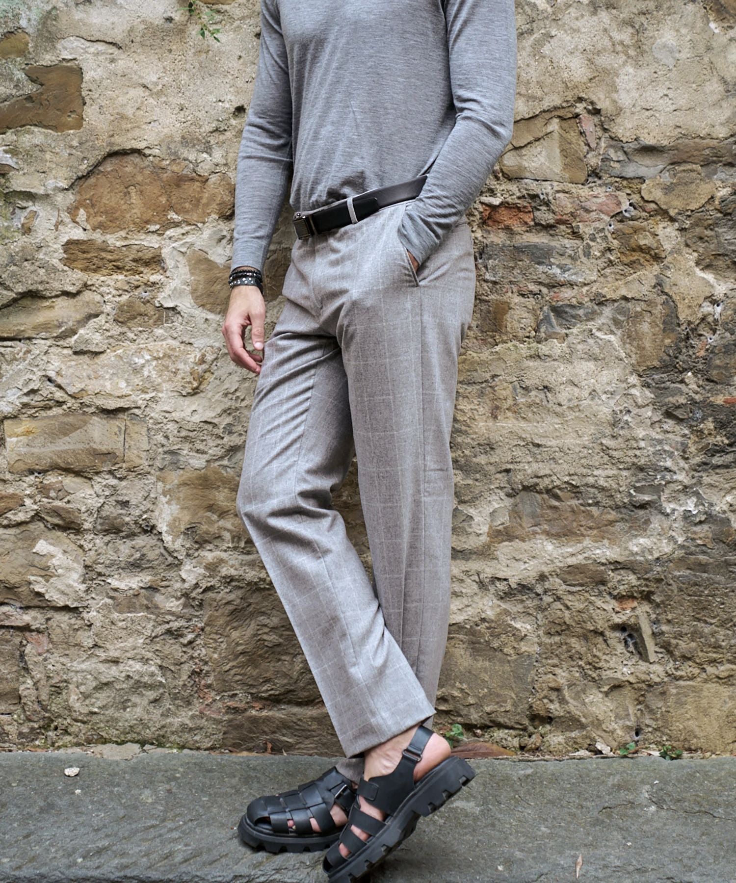 Cashmere and Wool Saxony Windowpane Comfort-EZE Trouser in Choice of Colors (Soho Modern Fit) by Ballin