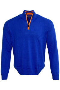 Team Colors Pima Cotton Quarter-Zip Sweater with Contrast Trim in Royal Blue/Orange by Blue 1899