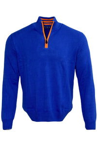 Team Colors Pima Cotton Quarter-Zip Sweater with Contrast Trim in Royal Blue/Orange by Blue 1899