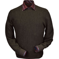 Baby Alpaca 'Links Stitch' Open Bottom Crew Neck Sweater in Pine Olive Heather by Peru Unlimited