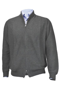 Royal Alpaca Double-Zip Cardigan Bomber Sweater Jacket in Grey by Peru Unlimited