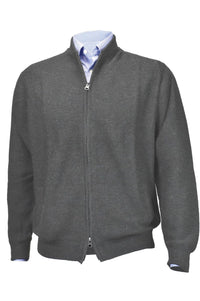 Royal Alpaca Double-Zip Cardigan Bomber Sweater Jacket in Grey by Peru Unlimited
