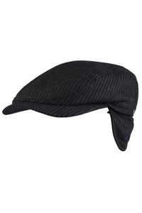 Ivy Contemporary Chalk Pinstripe 'Archive Line' Wool Earflap Cap in Black by Wigens
