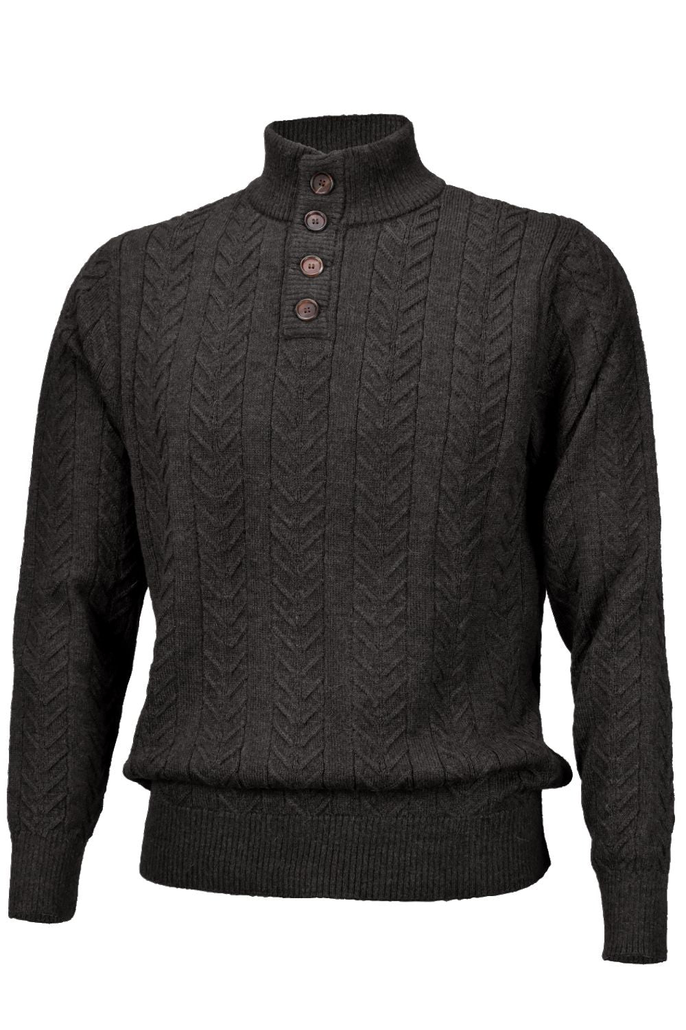 Royal Alpaca Cable Knit Button-Mock Sweater in Charcoal Heather by Peru Unlimited