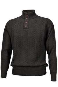 Royal Alpaca Cable Knit Button-Mock Sweater in Charcoal Heather by Peru Unlimited