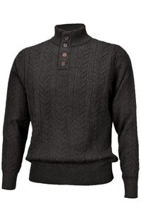 Royal Alpaca Cable Knit Button-Mock Sweater in Charcoal Heather by Peru Unlimited