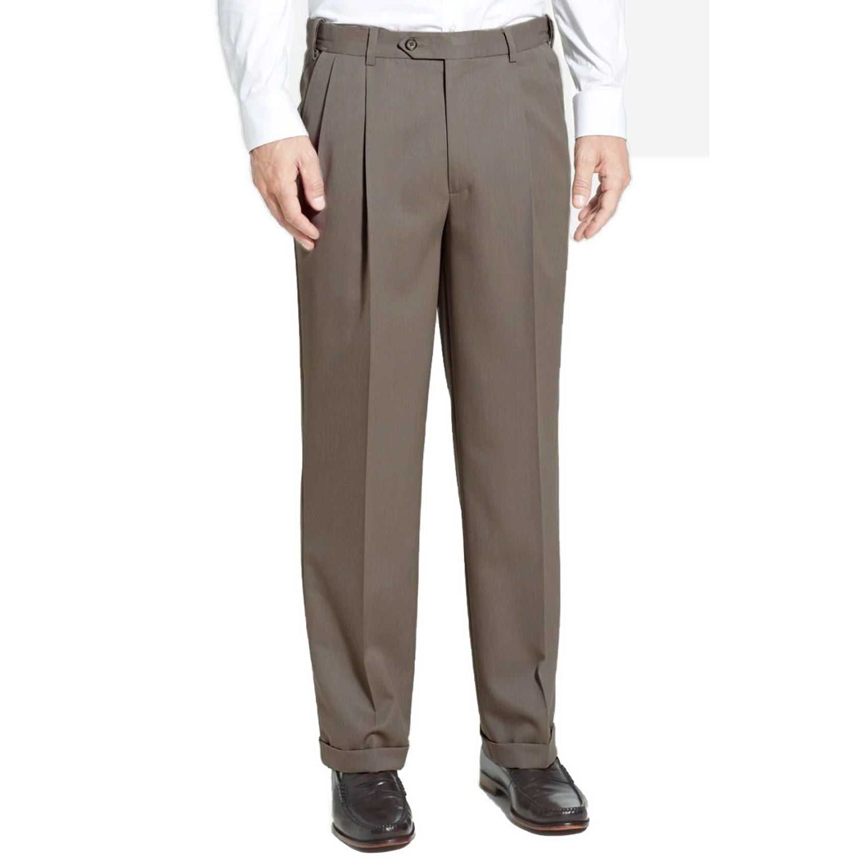 Worsted Wool Gabardine Trouser in Tan (Self Sizer Double Reverse Pleat