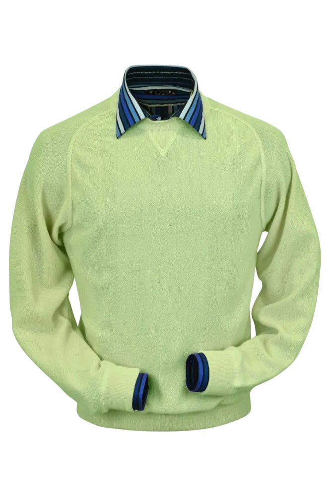 Baby Alpaca 'Links Stitch' Sweatshirt-Style Crew Neck Sweater in Lime by Peru Unlimited